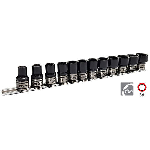 AuzGrip® 1/2'' Sq.Drive Thin Wall Impact /Hand Socket Set, 12 Pieces1