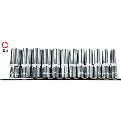AuzGrip® 1/2" Square Drive 12Point Deep Socket Metric Set, 12 Pieces1
