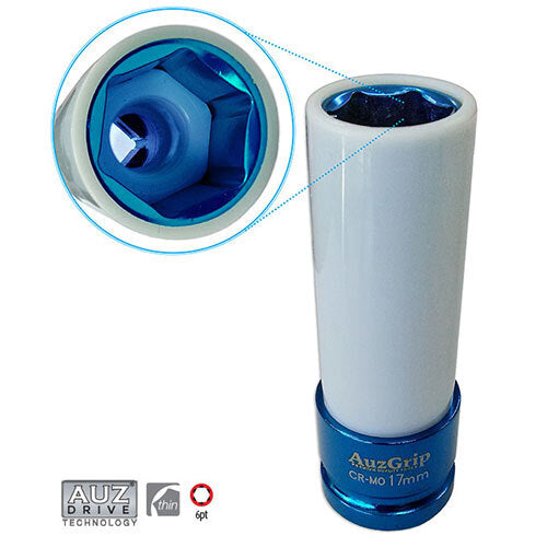 AuzGrip® 1/2'' Square Drive Alloy Wheel Impact Socket 17mm, Blue