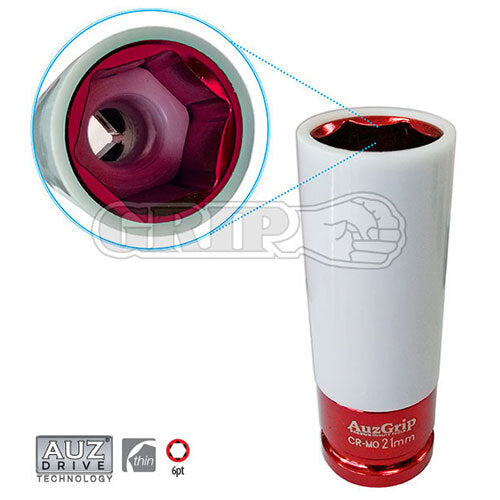 AuzGrip® 1/2'' Square Drive Alloy Wheel Impact Socket 21mm, Red