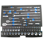 AuzGrip® 1/4", 3/8" & 1/2" 12 Pt. Socket & Accessories Set, 72 Pieces1