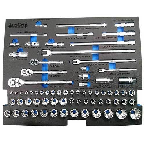 AuzGrip® 1/4", 3/8" & 1/2" 12 Pt. Socket & Accessories Set, 72 Pieces1
