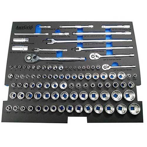 AuzGrip® 1/4", 3/8" & 1/2" 12 Pt. Socket & Accessories Set, 98 Pieces1