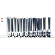 AuzGrip 1/4" Square Drive 12 Point Deep Socket SAE Set, 9 Pieces - AIMS Industrial Supplies