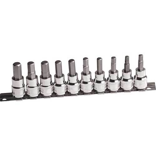 AuzGrip® 3/8" & 1/2" Square Drive Hex Bit Socket SAE Set, 10 Pieces1