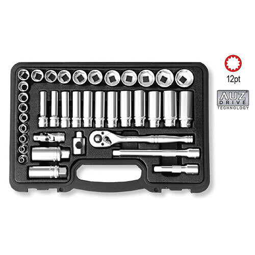 AuzGrip® 3/8'' Sq. Dr. 12 Pt. Deep & Short Socket Metric Set, 38 Pcs.1