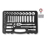 AuzGrip® 3/8'' Sq. Dr. 6 Pt. Deep & Short Socket Metric Set, 38 Pcs1