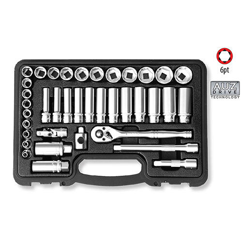 AuzGrip® 3/8'' Sq. Dr. 6 Pt. Deep & Short Socket Metric Set, 38 Pcs1