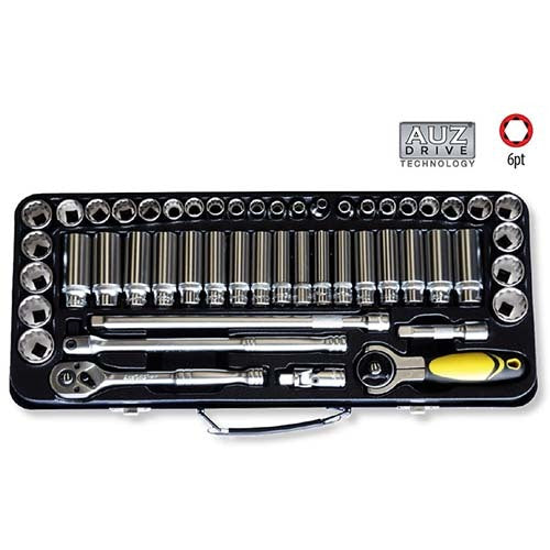 AuzGrip® 3/8'' Sq. Dr. 6 Pt. Deep & Standard Socket Set, 51 Pieces1