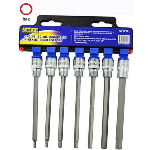 AuzGrip® 3/8" Sq. Dr. Long Reach In-Hex Bit Socket Metric Set, 7 Pcs.1
