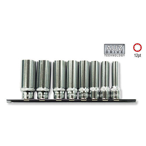 AuzGrip® 3/8" Square Drive 12 Point Deep Socket SAE Set, 8 Pieces1