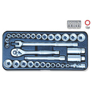 AuzGrip® 3/8'' Square Drive 12 Point Socket Metric/SAE Set, 32 Pieces1