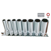 AuzGrip® 3/8" Square Drive 6 Point Deep Socket SAE Set, 8 Pieces1
