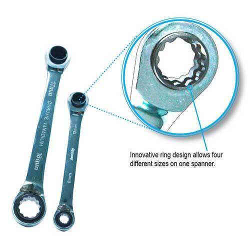 AuzGrip® 4 in 1 Reversible Ratchet Spanner Metric, 2 Pieces1