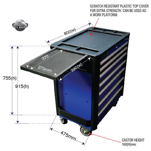 AuzGrip® 7 Deluxe Drawer Roller Cabinet Blue 724 x 470 x 925mm