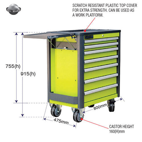 AuzGrip® 7 Deluxe Drawer Roller Cabinet Green 724 x 470 x 925mm