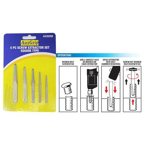 AuzGrip® Square Type Screw Extractor Set, 5 Pieces1