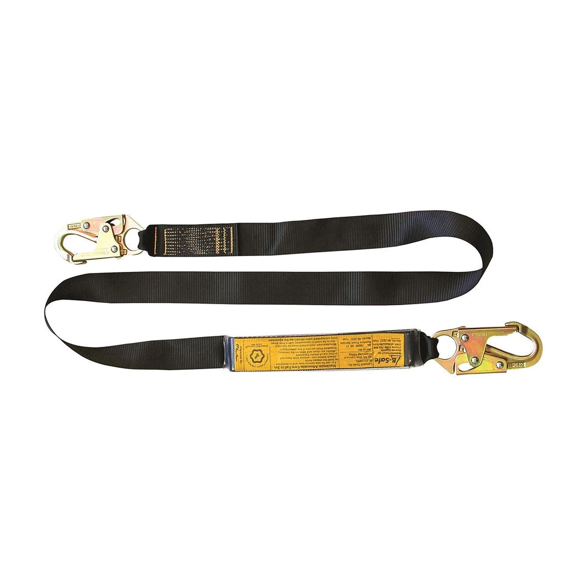 B - Safe 2m Shock Absorbing Lanyard Polyester Webbing With Steel Snap Hooks