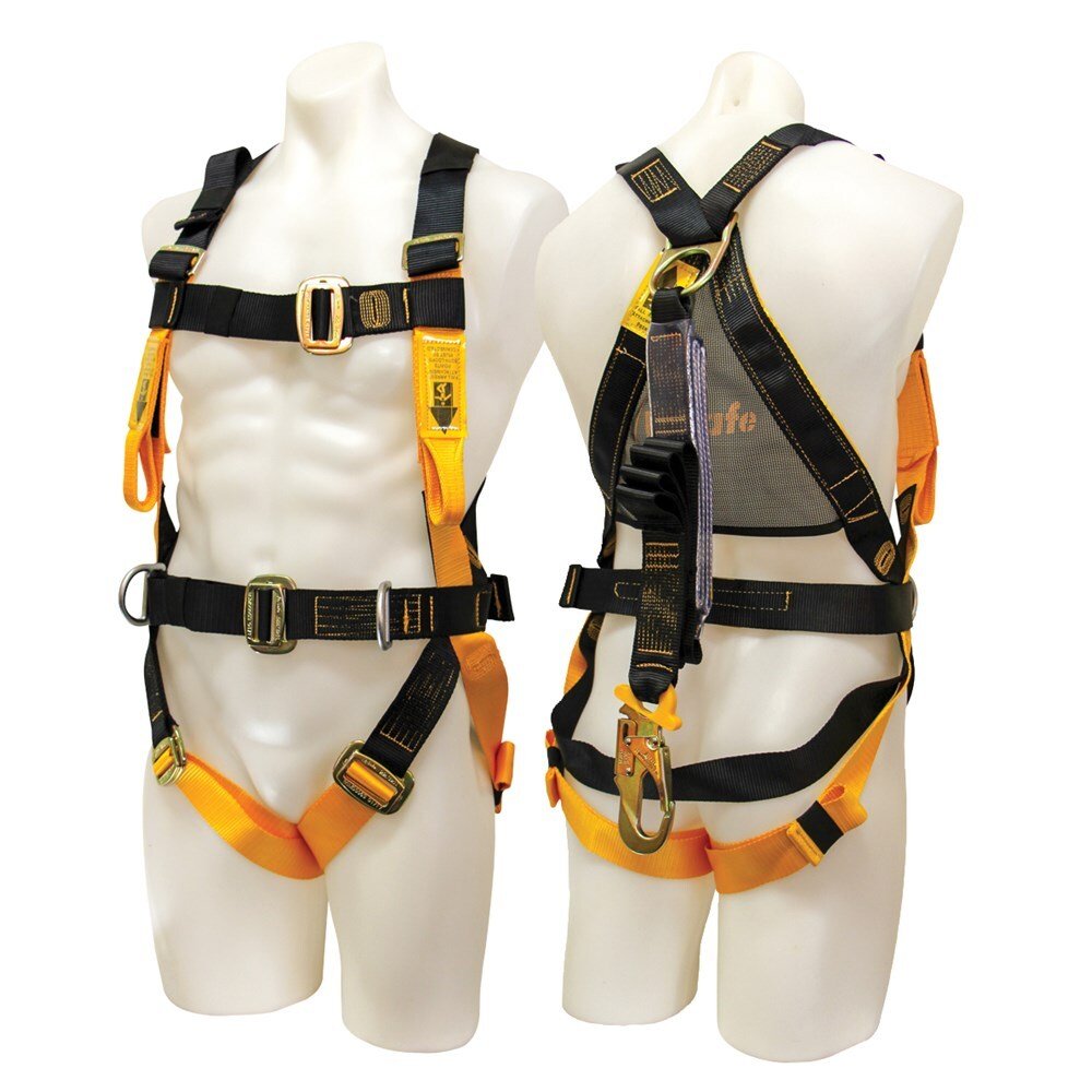 B - Safe All Purpose Fall Arrest Harness With Side D Rings And 2m Web Lanyard Medium - AIMS Industrial Supplies