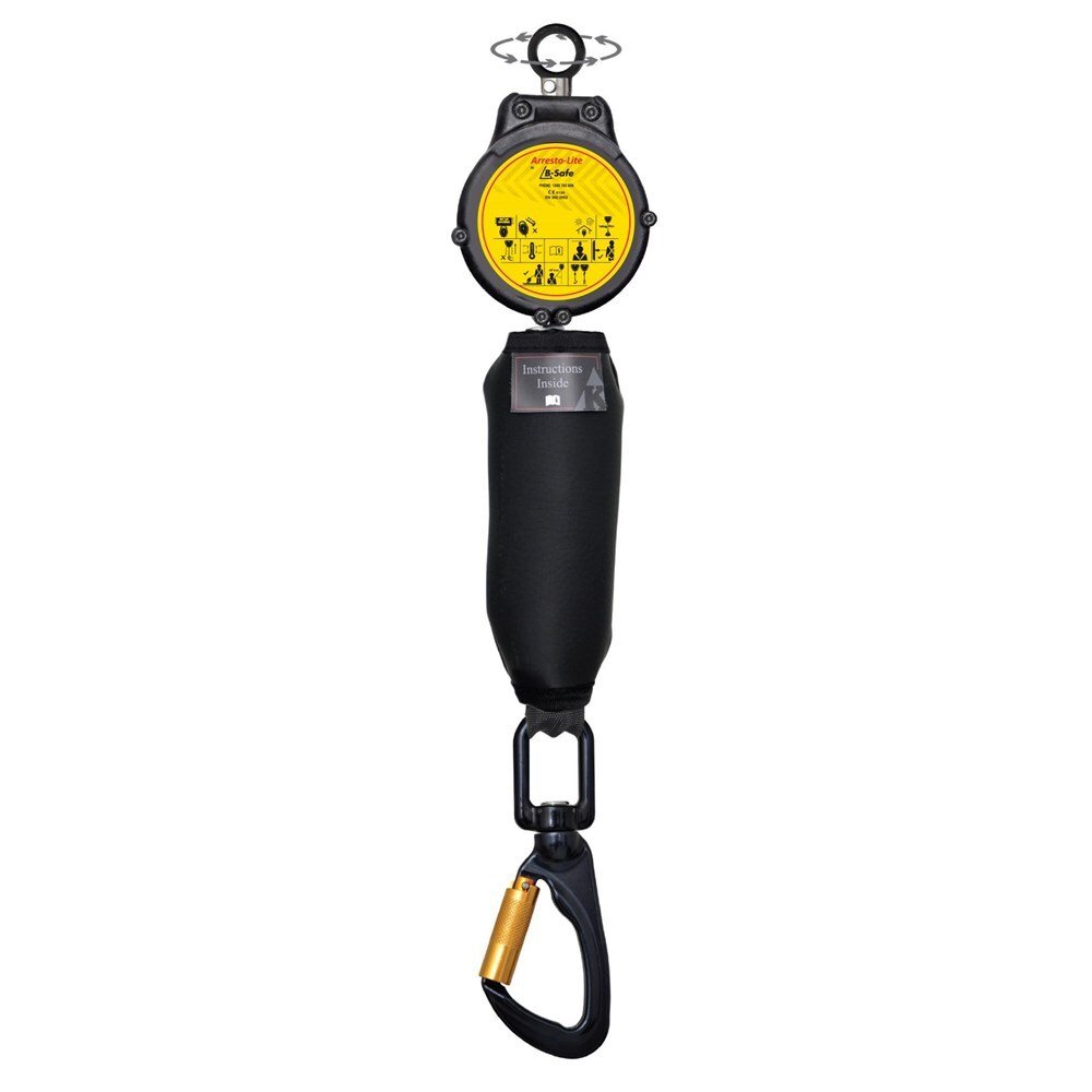 B - Safe Arresto Mini Self Retracting Lanyard , 140kg x 2m Web, Triple Action Karabiner - AIMS Industrial Supplies