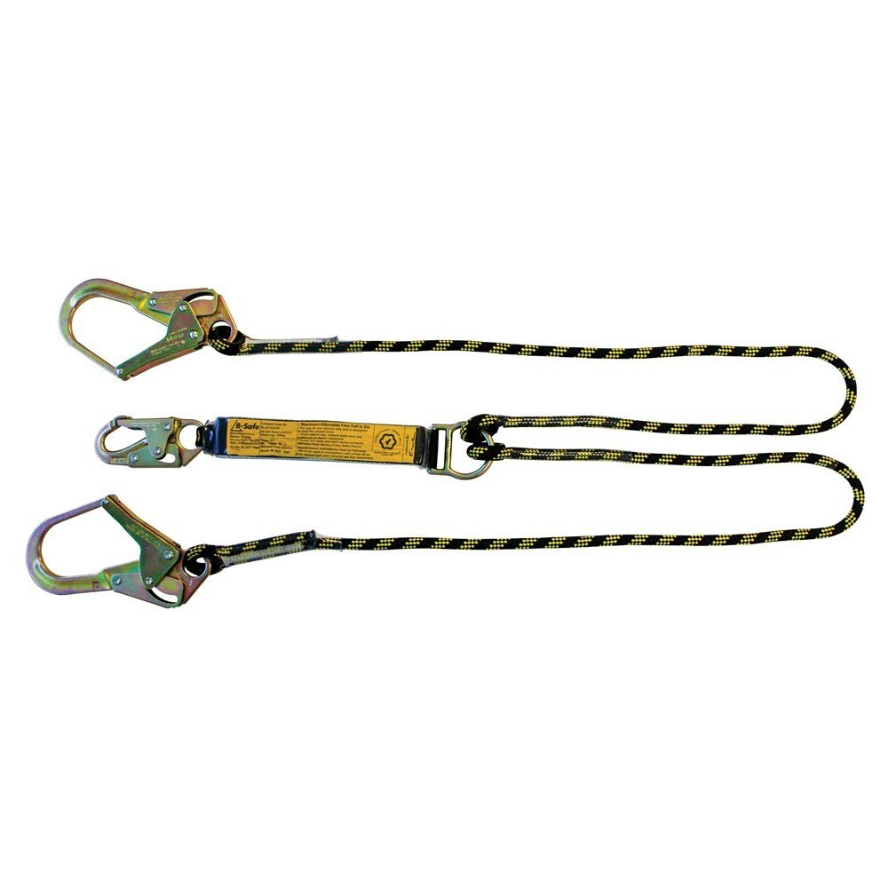 B - Safe Shock Absorbing Twin Lanyard With Kernmantle Rope And Snap/Scaffold Hooks - AIMS Industrial Supplies