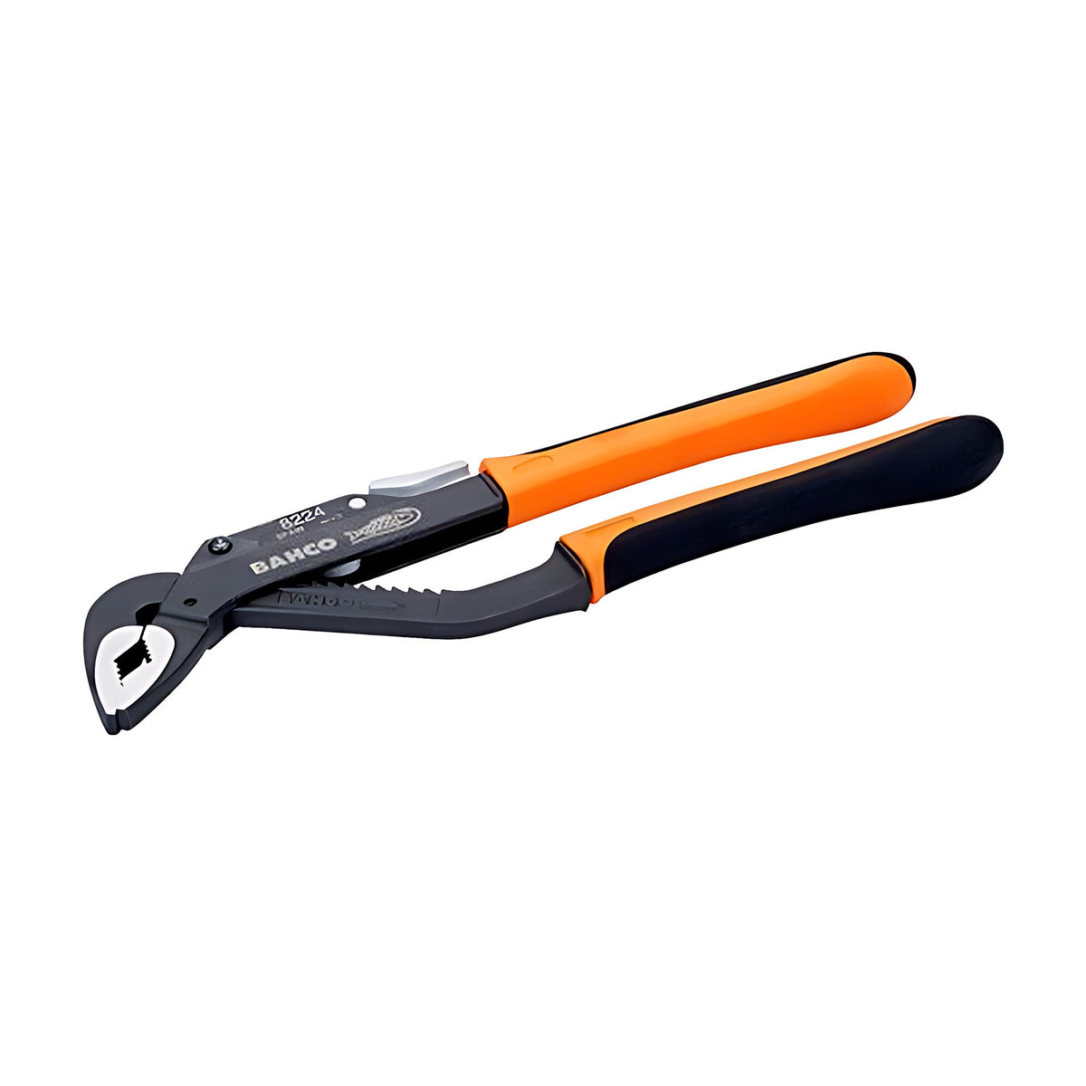 Bahco ERGO slip joint water pump pliers with orange and black dual-component handles, jaws open