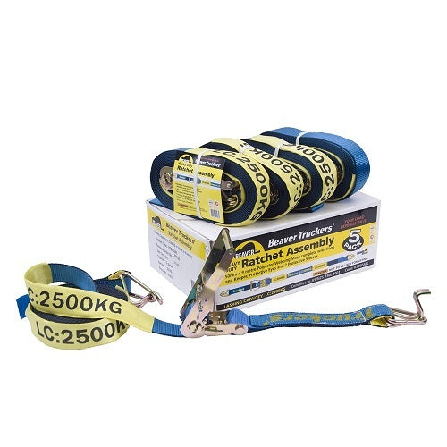 Beaver 50mm x 9m Hand Ratchet And Strap 2500Kg, W/ Hook & Keeper2