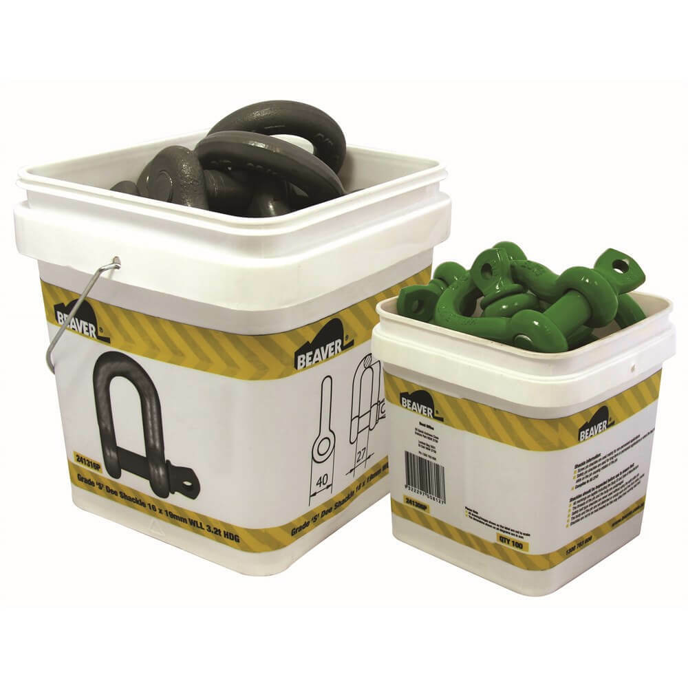Beaver Bow Shackle Screw Pin Grey - 19mm x 22mm x 4700kg 4.7Tonne WLL  - Pail of 10