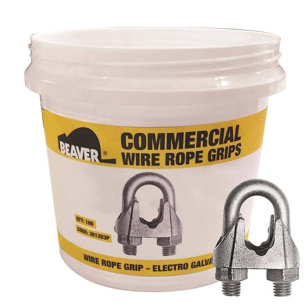 Beaver Commercial Wire Rope Grip Electro Galvanised - 10mm 3/8" - Pail of 50