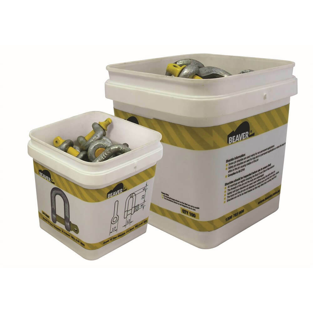 Beaver Dee Shackle Galvanised Screw Pin - 13mm x 16mm x 2000kg 2T WLL - Pail of 14