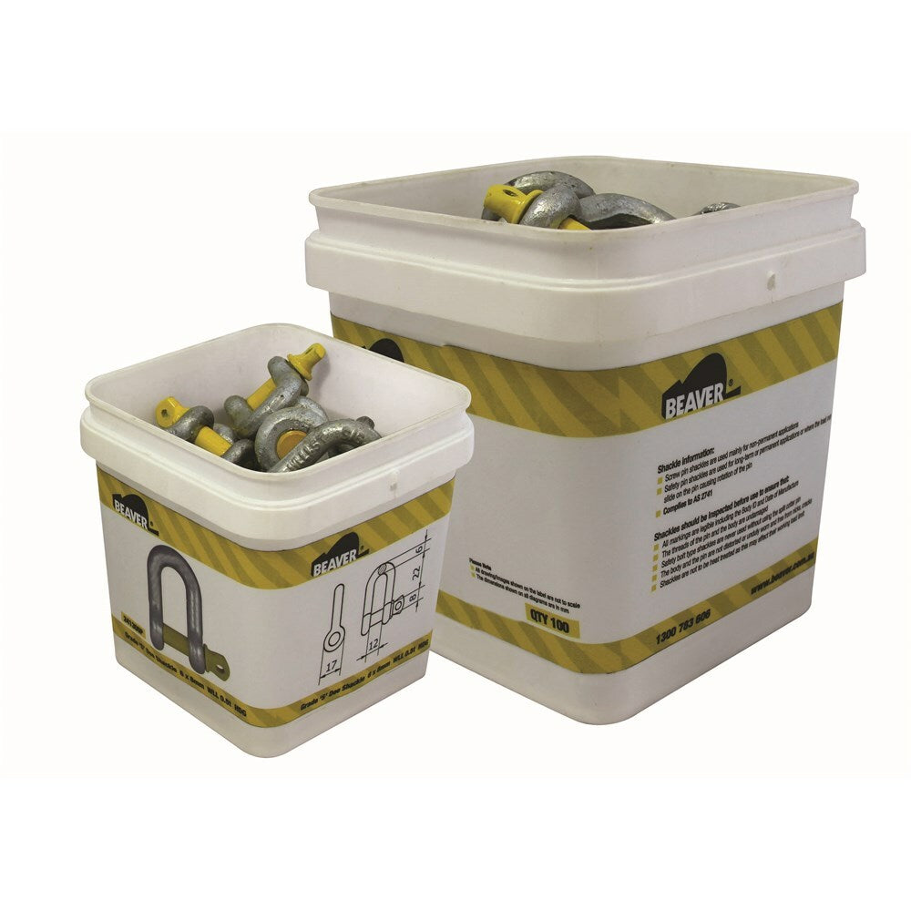 Beaver Dee Shackle Galvanised Screw Pin- 16mm x 19mm x 3200kg 3.2T WLL  - Pail of 20