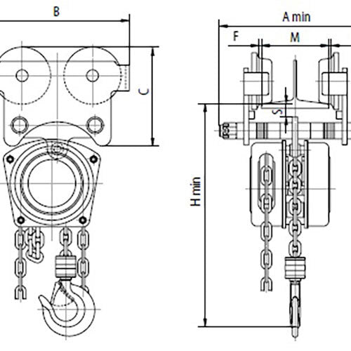 Beaver  Girder Push  Trolley Bolt- 1000kg 1Tonne MRC, 64-203mm2
