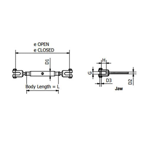 Beaver Jaw and Jaw Rigging Screw With Locknut - AIMS Industrial Supplies