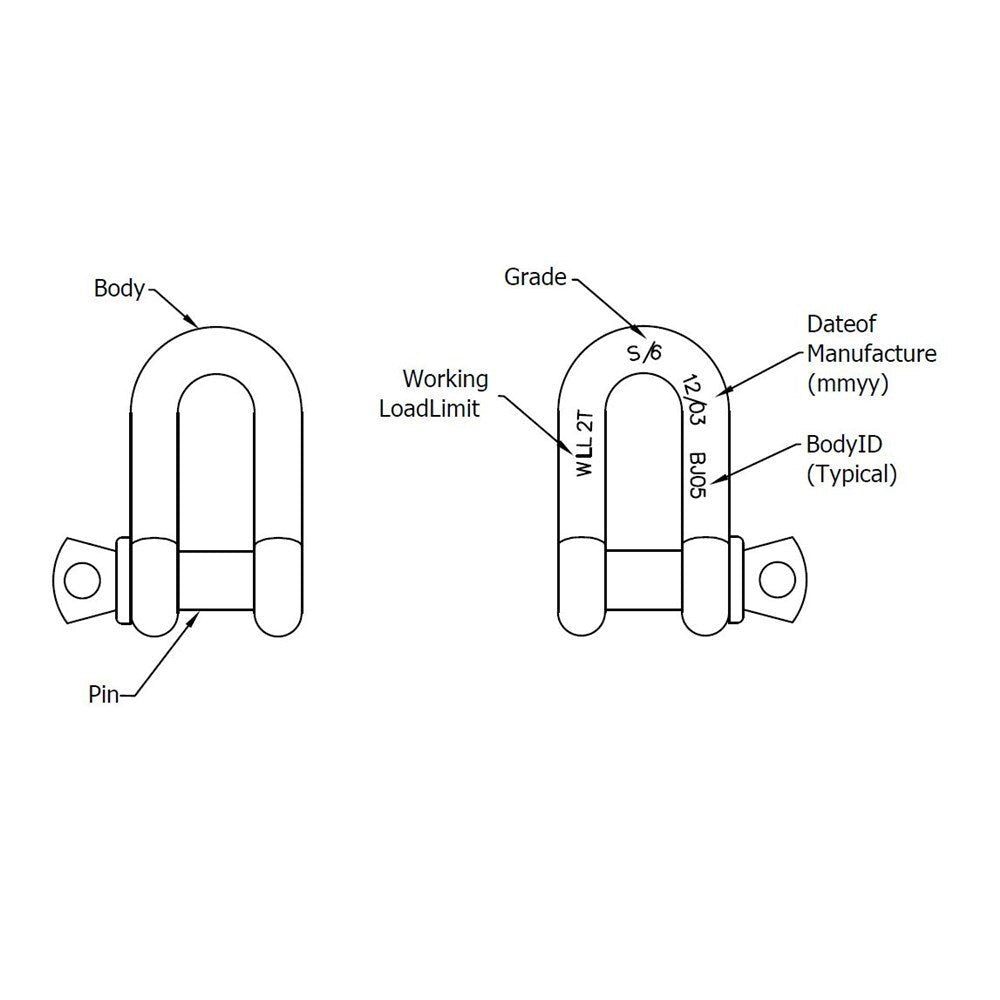 Beaver Yellow Pin Grade S Screw Pin Dee Shackle - AIMS Industrial Supplies