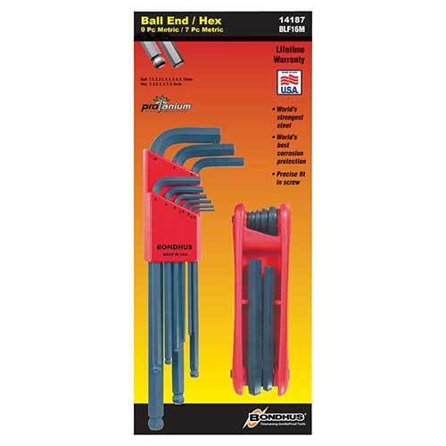Bondhus BD14187 Ball End L-Wrenches & Hex Fold Up Multi Pack 16 Pieces - AIMS Industrial Supplies
