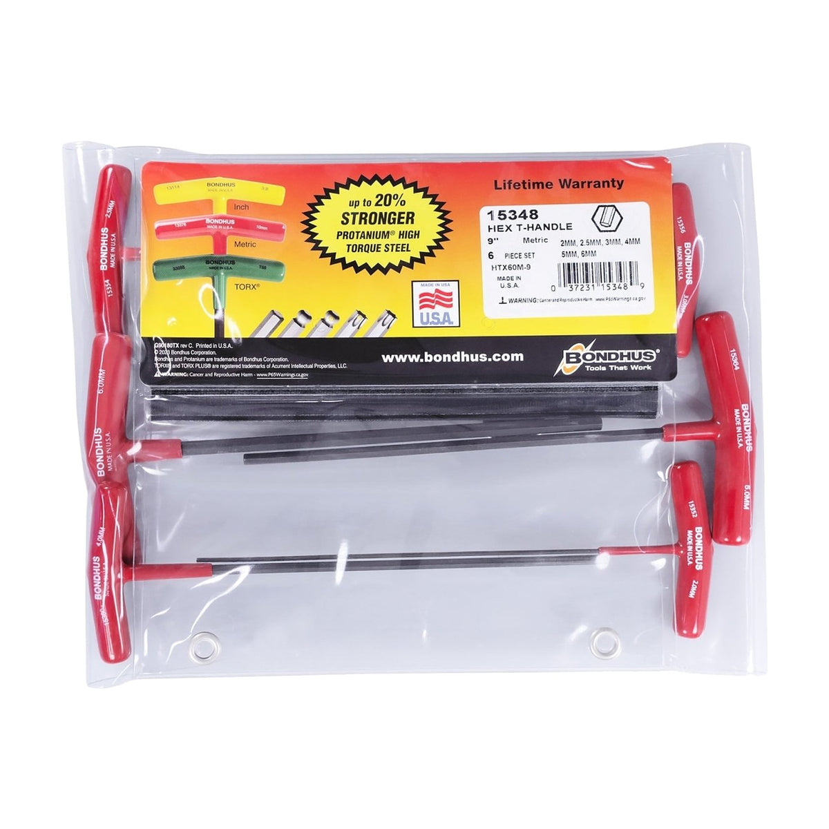 Bondhus BD15348 Hex End T-Handle Set 6 Pieces
