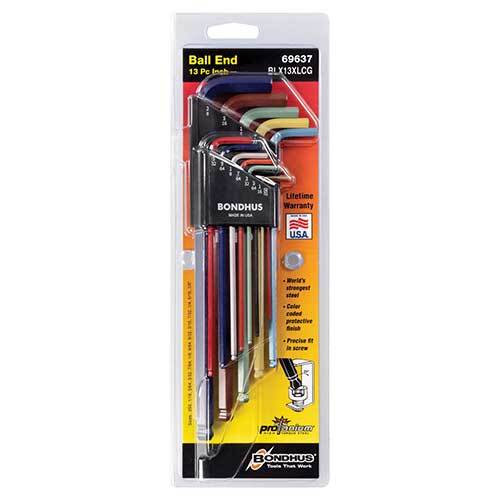 Bondhus BD69637 Ball End L-Wrench Colour Guard Imperial Set 13 Pieces - AIMS Industrial Supplies