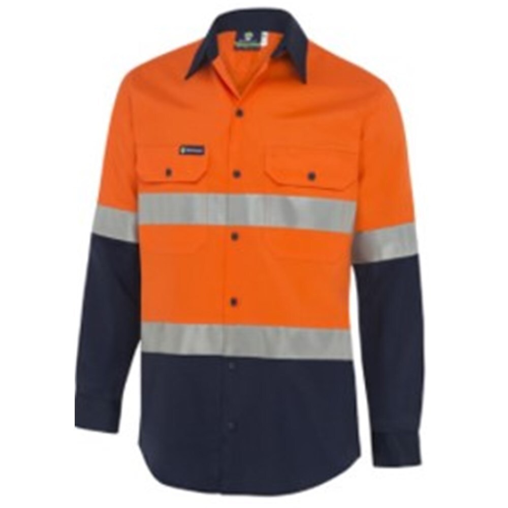 Boomerang Mens Hi-Vis Button-Up Shirt W/ Reflective Tape, Orange/Navy - 2XL