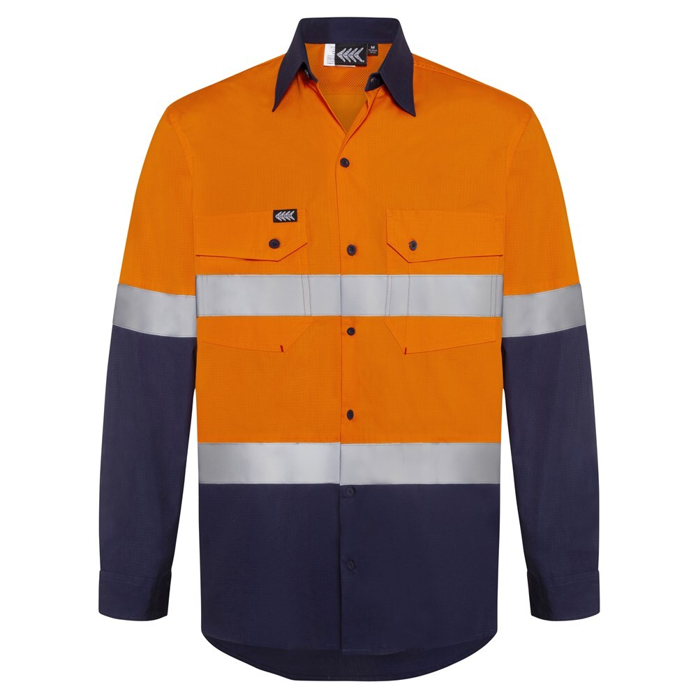 Boomerang Mens Hi-Vis Cotton Ripstop Shirt Orange/Navy 6XL