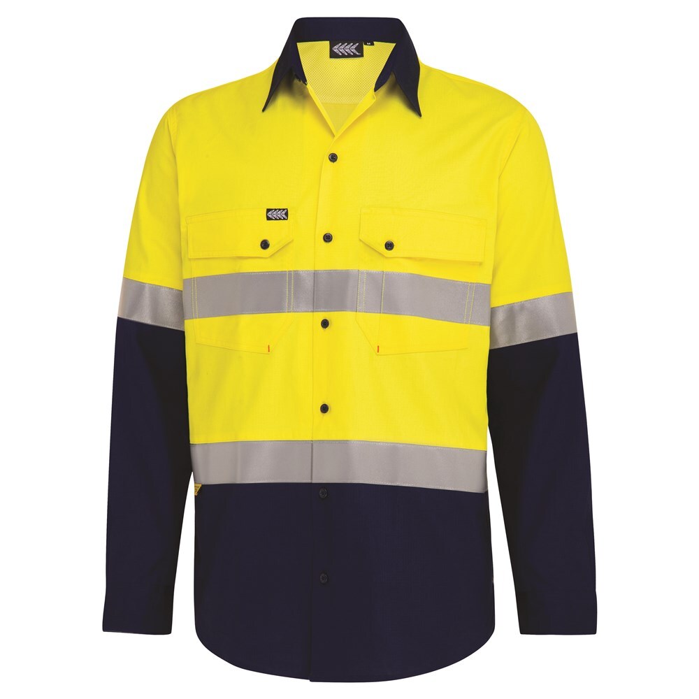 Boomerang Mens Hi-Vis Cotton Ripstop Shirt Yellow/Navy 4XL