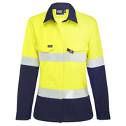 Boomerang Women Hi-Vis FR Button-Up Shirt W/ Reflective Tape PPE1 Lime/Navy, Size 6