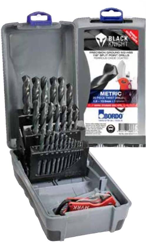 Bordo 2003-M3-C18 25 Piece1-13mm Black HSS Jobber Set Bonus Stubbie Folding Knife2
