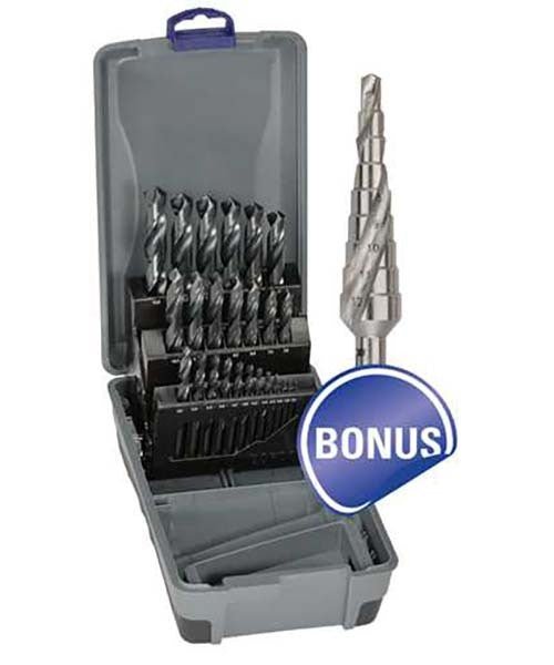Bordo 2003-M3-SDM1 Jobber Drill Set Black HSS 1 - 13mm, 25pcs With Bonus Step Drill - AIMS Industrial Supplies