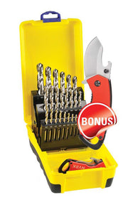 Bordo 2007 - M3 - C18 25 Piece Bright HSS Jobber Drill Set Bonus Stubbie Folding Knife - AIMS Industrial Supplies