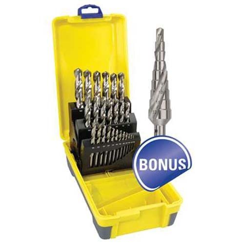 Bordo 2007-M3-SDM1 Jobber Drill Set Bright HSS 1-13mm, 25pcs With Bonus Step Drill - AIMS Industrial Supplies