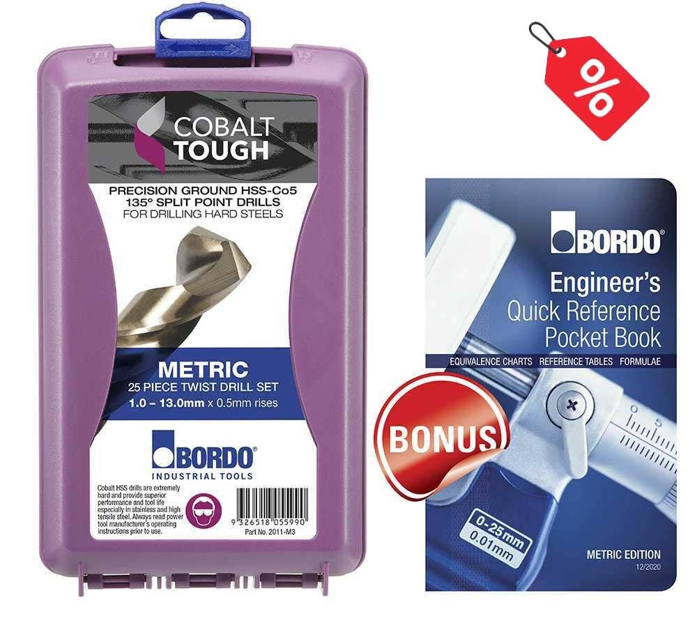 Bordo 2011 - M3 - EPBM 25 Pc Jobber Drill Set HSS Cobalt Bonus Engineer's Quick Reference Pocket Book - AIMS Industrial Supplies