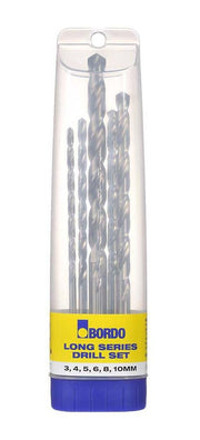 Bordo 2506 - S1 Long Series Bright HSS Drill Bit Set 6 Piece Metric - AIMS Industrial Supplies