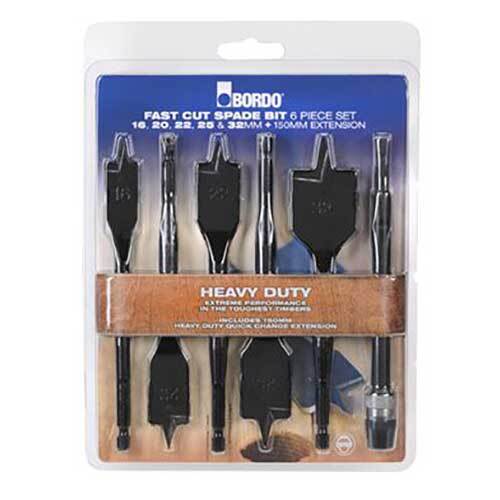 Bordo 2670-S2 16, 19, 22, 25, 32mm & 150mm Ext. Spade Bit Set, 6pieces - AIMS Industrial Supplies
