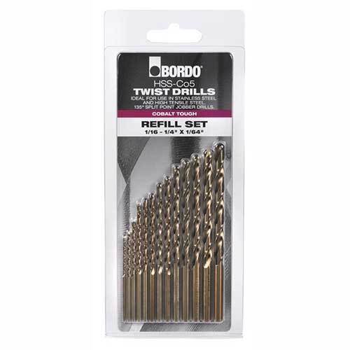 Bordo HSS-Co5 Cobalt Tough Jobber Drill Refill Set ANSI B94-11, 13 Pieces - AIMS Industrial Supplies