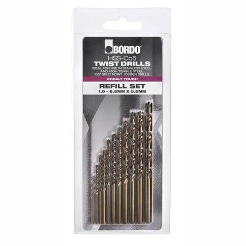 Bordo HSS-Co5 Cobalt Tough Jobber Drill Refill Set DIN388, 12 Pieces - AIMS Industrial Supplies
